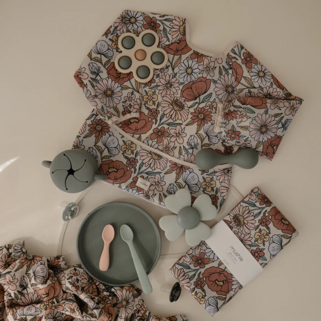 長袖 お食事エプロン Retro Flowers