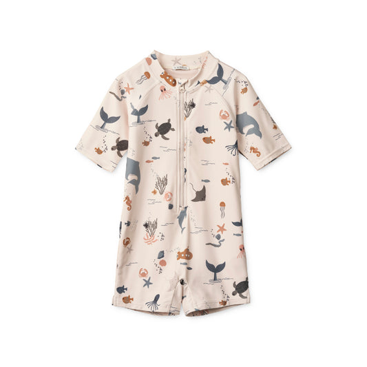 Max Printed Shortsleeve Swim Jumpsuit  - Sea creature